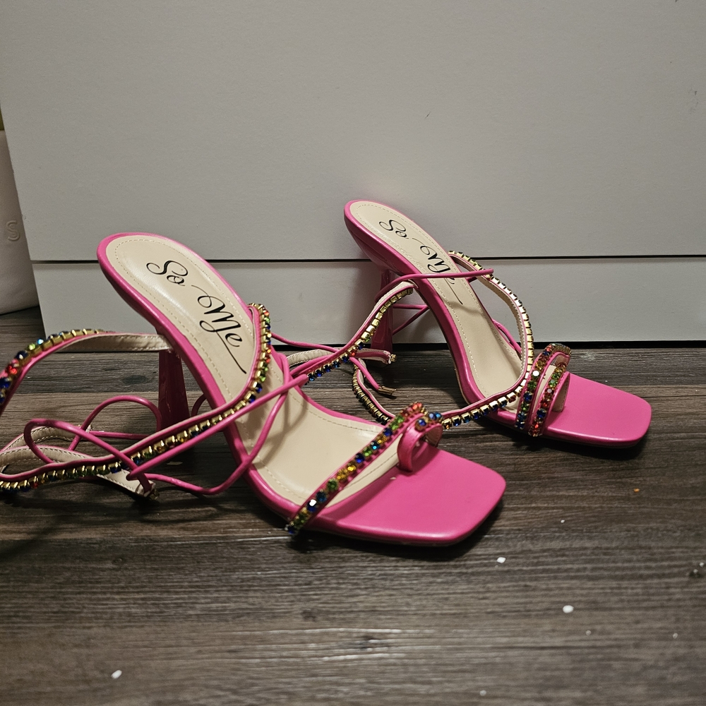 So Me Vibrant Pink Multi-Strap Heels